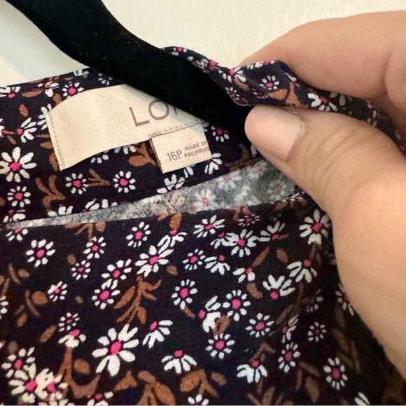 LOFT Navy Floral Print Flounce Dress - Picture 4 of 5